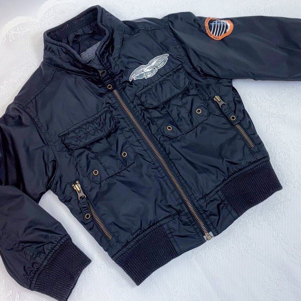 H&M Kids Bomber Jacket Military Style with Patches Zip Up Coat - Picture 1 of 10